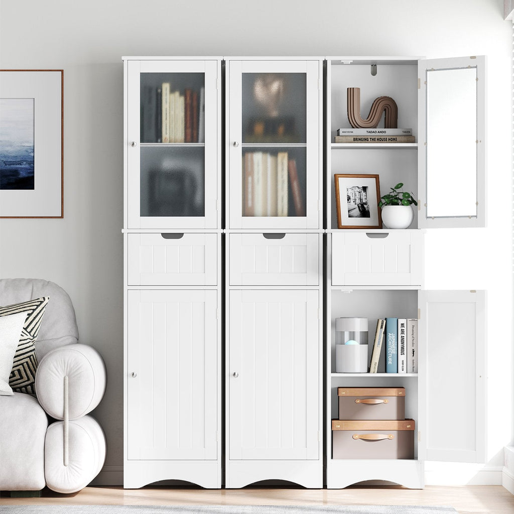 Armario alto de almacenamiento con 2 puertas y 1 cajón para baño - Blanco