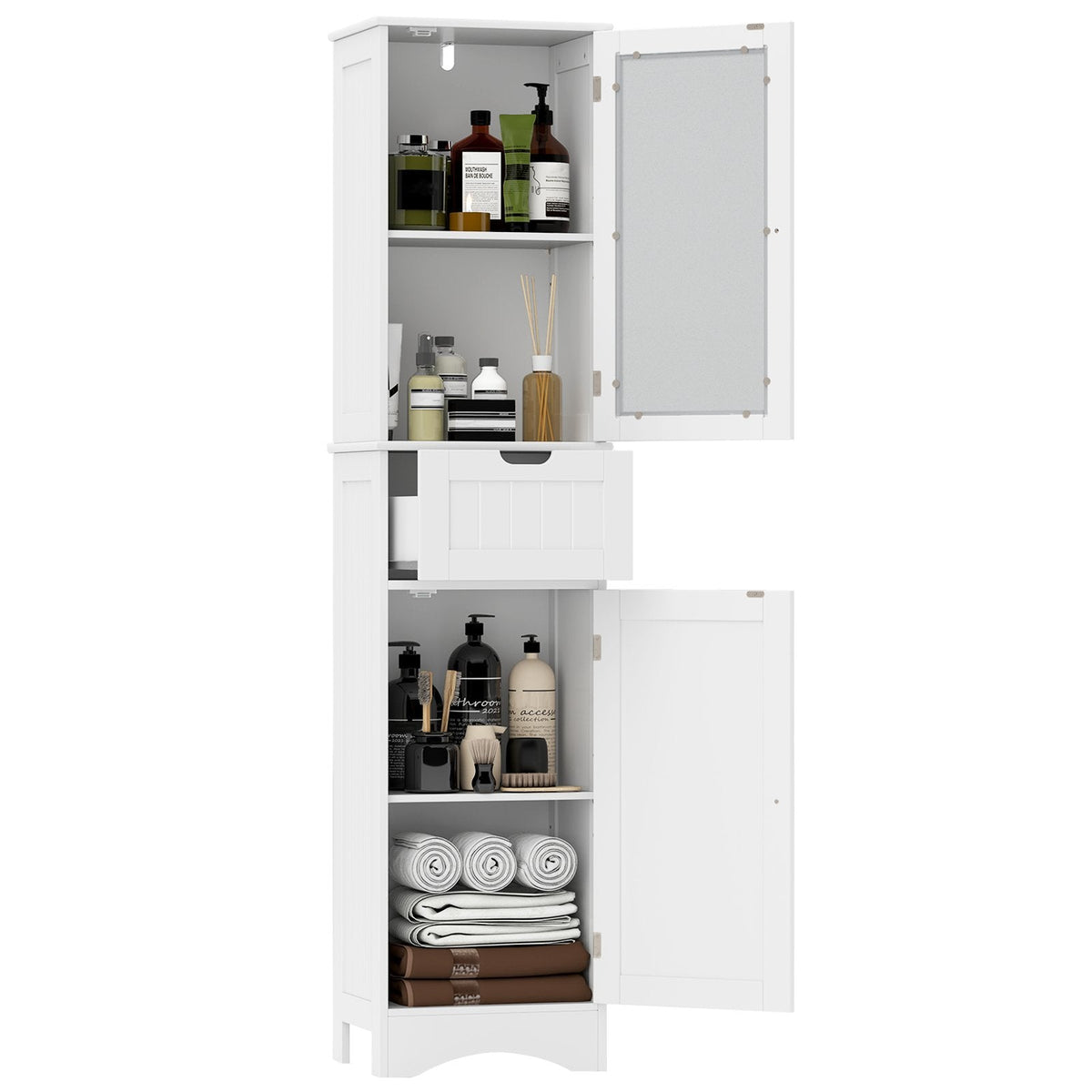 Armario alto de almacenamiento con 2 puertas y 1 cajón para baño - Blanco