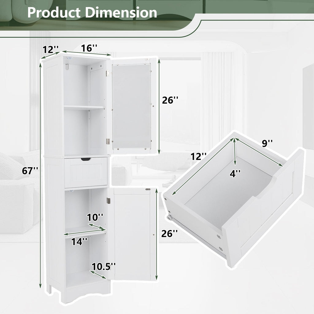 Armario alto de almacenamiento con 2 puertas y 1 cajón para baño - Blanco