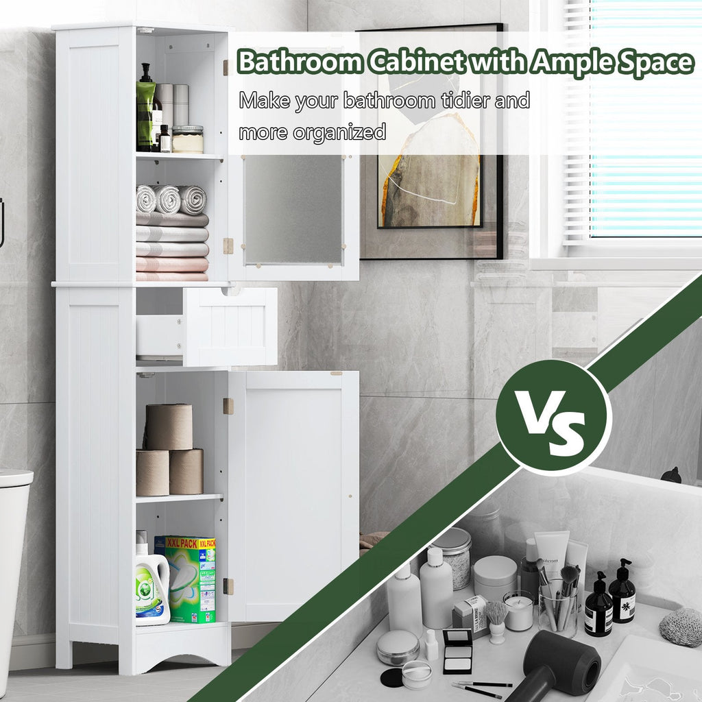 Armario alto de almacenamiento con 2 puertas y 1 cajón para baño - Blanco