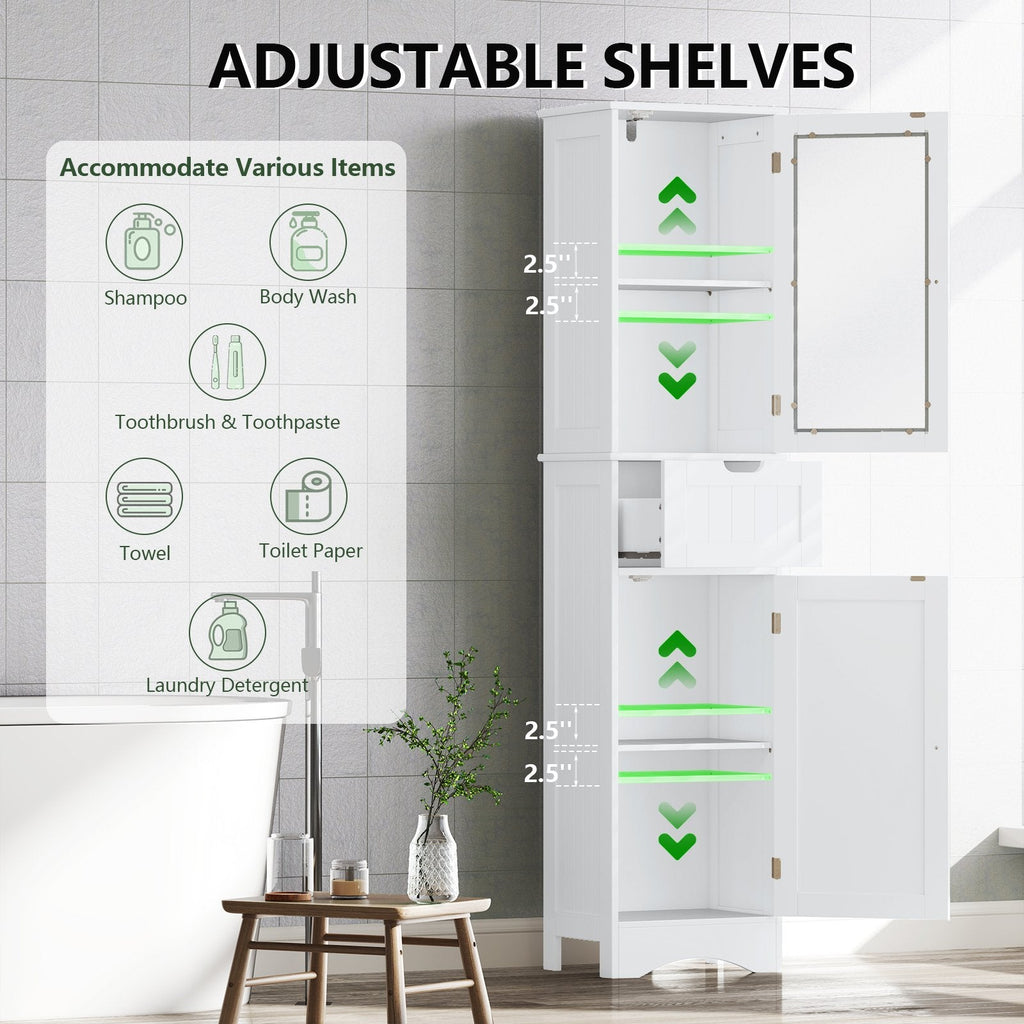 Armario alto de almacenamiento con 2 puertas y 1 cajón para baño - Blanco