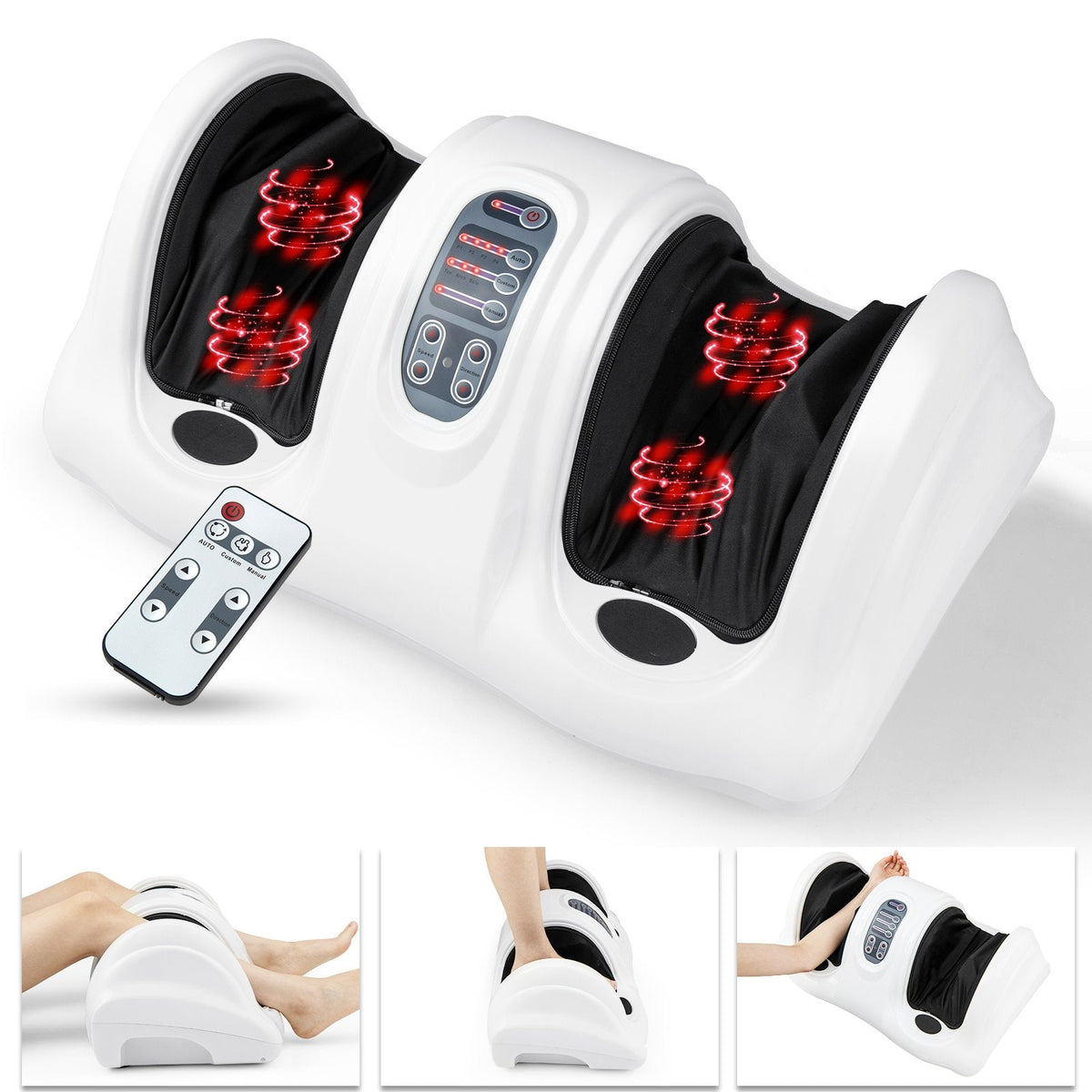 Masajeador de pies Shiatsu terapéutico con rodillos de alta intensidad-Blanco