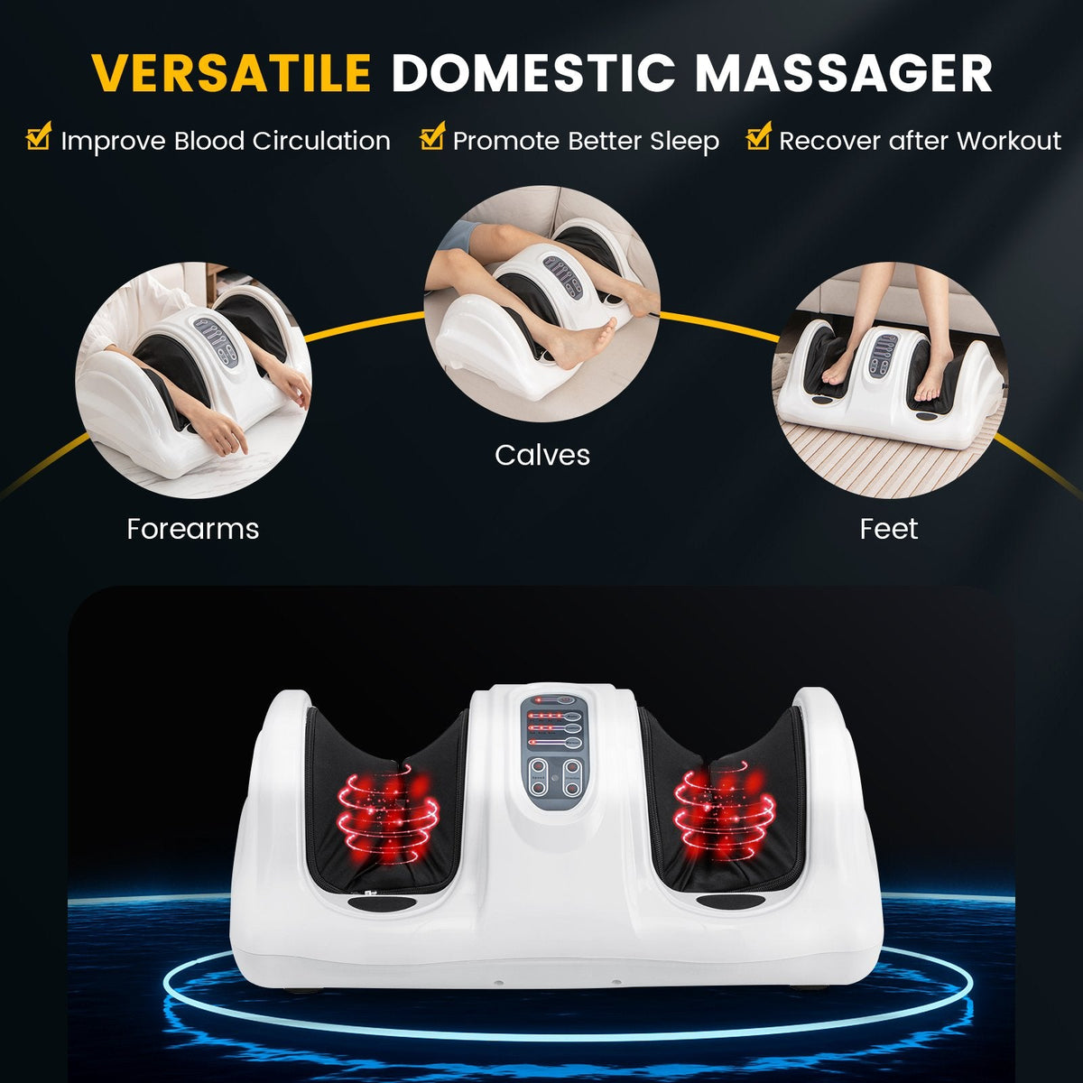 Masajeador de pies Shiatsu terapéutico con rodillos de alta intensidad-Blanco