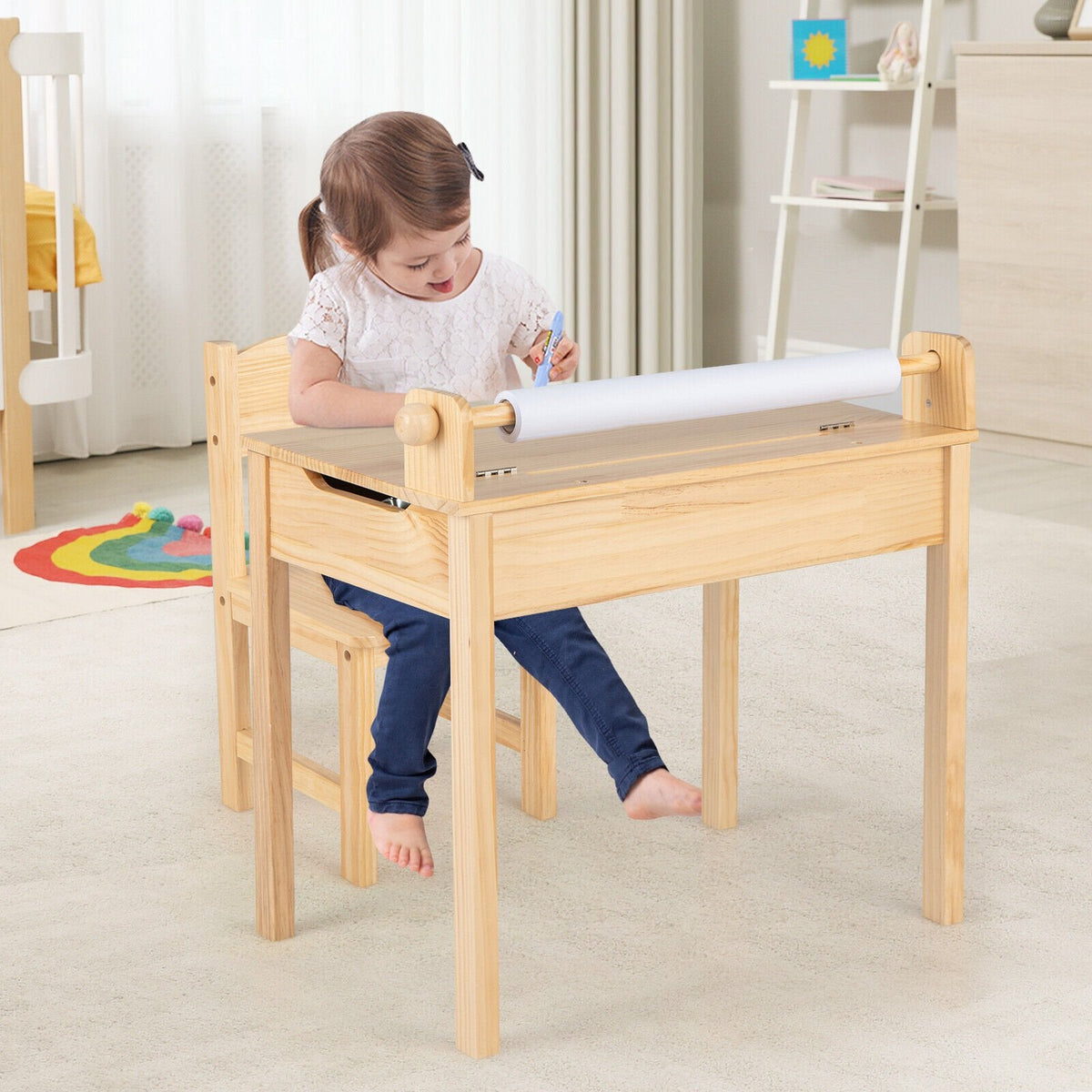 Table et chaise d'activités multifonctionnelles pour tout-petits avec support de rouleau de papier - Naturel
