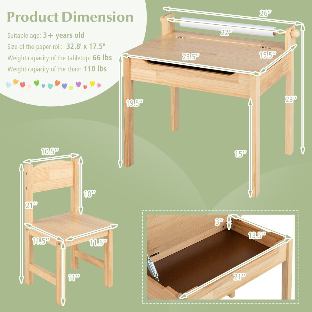 Table et chaise d'activités multifonctionnelles pour tout-petits avec support de rouleau de papier - Naturel