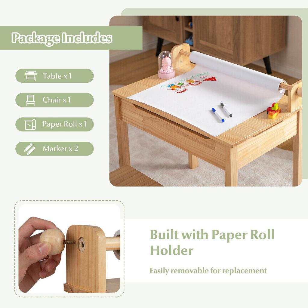 Table et chaise d'activités multifonctionnelles pour tout-petits avec support de rouleau de papier - Naturel