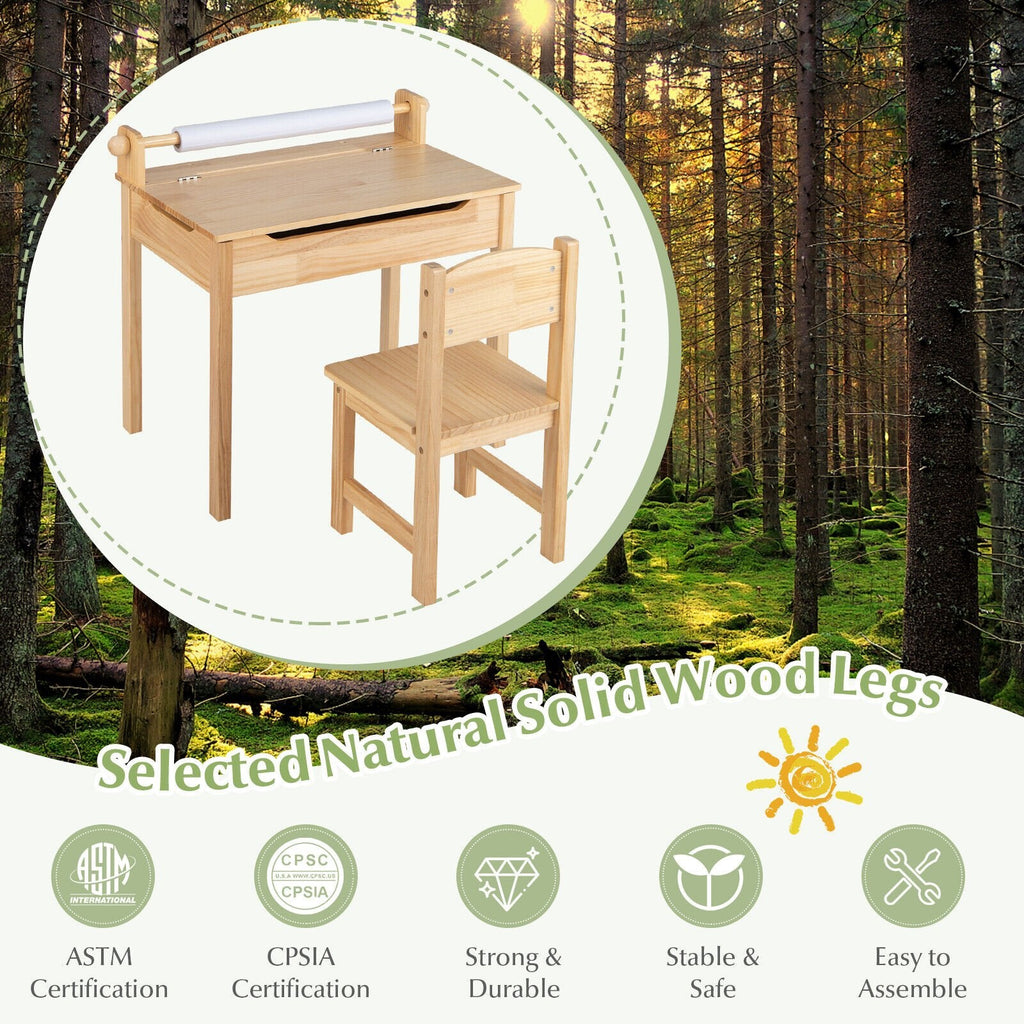 Table et chaise d'activités multifonctionnelles pour tout-petits avec support de rouleau de papier - Naturel