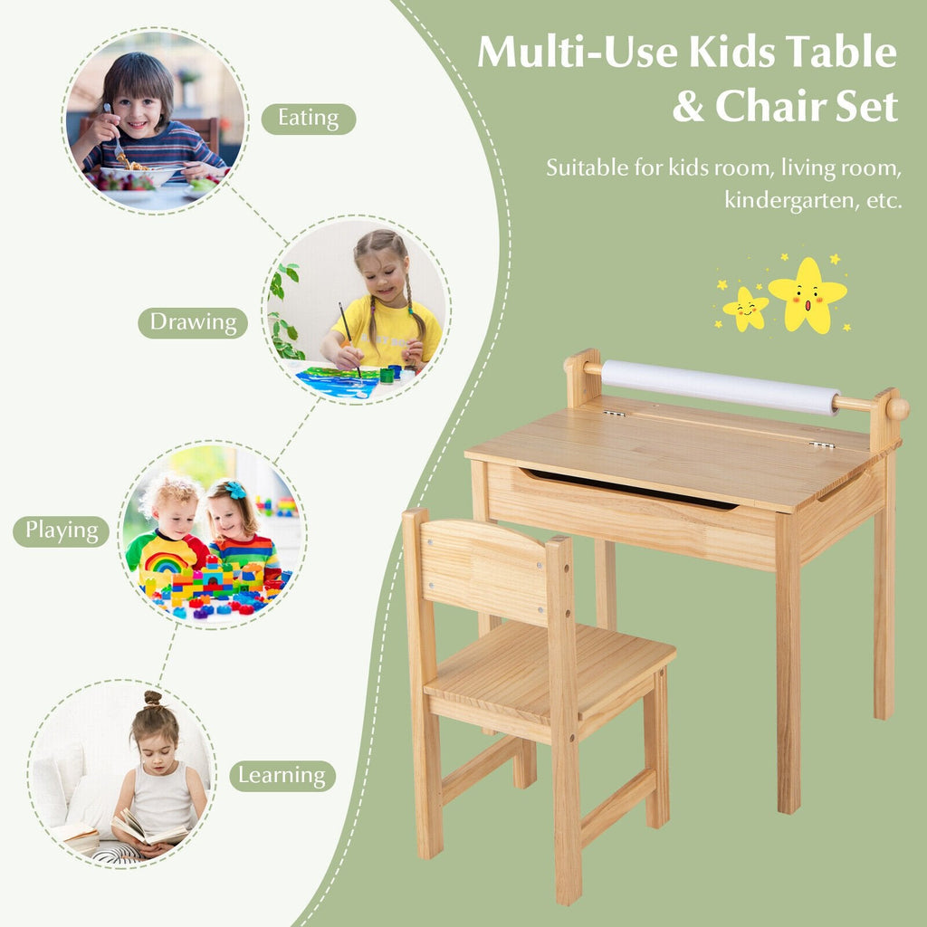 Table et chaise d'activités multifonctionnelles pour tout-petits avec support de rouleau de papier - Naturel