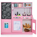 Pink Toddler Play Kitchen with Blackboard, Dishwasher, Ice Maker and Wall Fixing