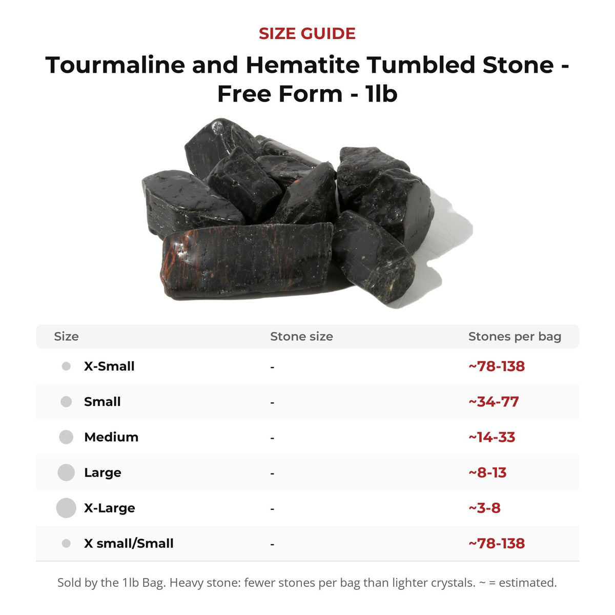 Turmalin und Hämatit Trommelstein - Freiform - 1 lb
