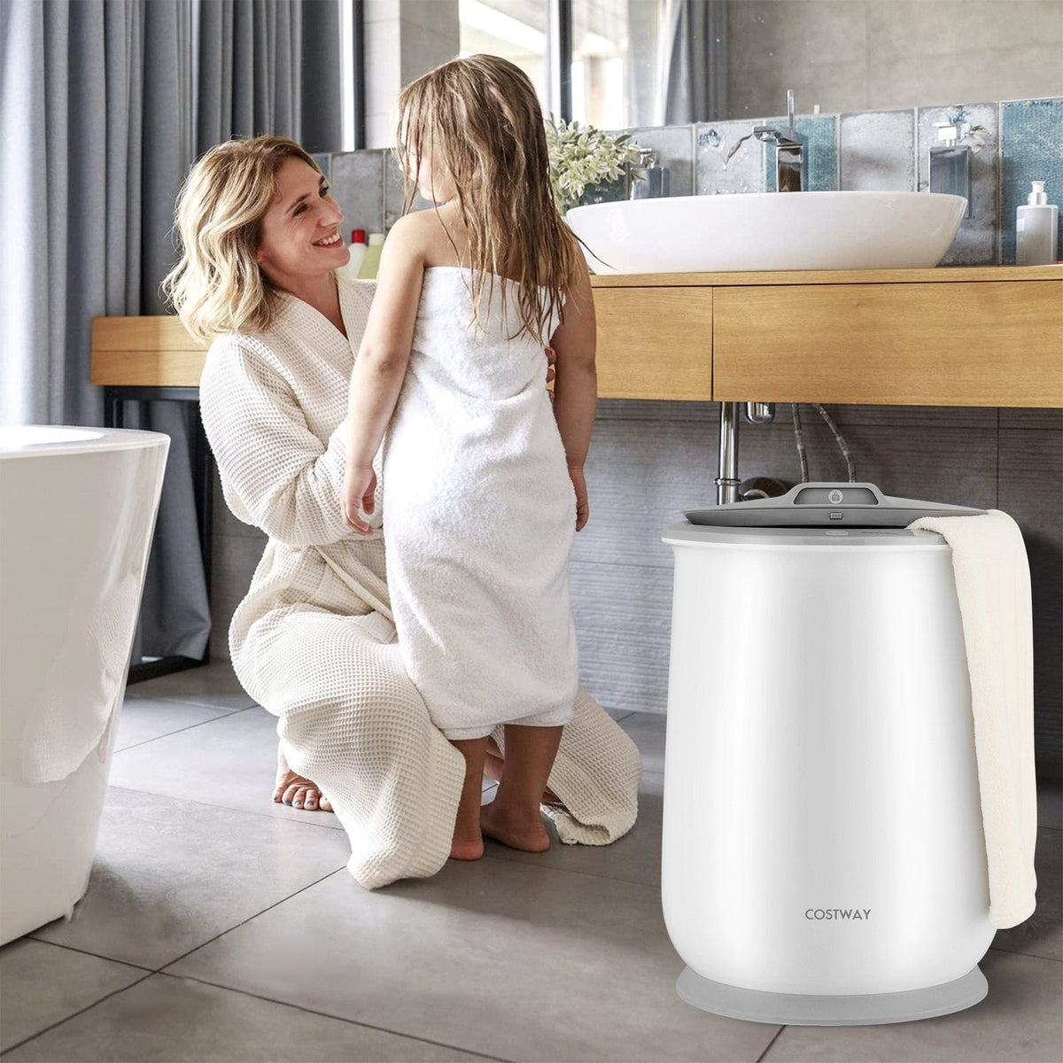 Handtuchwärmer-Eimer mit Abschaltautomatik für das Badezimmer – Grau