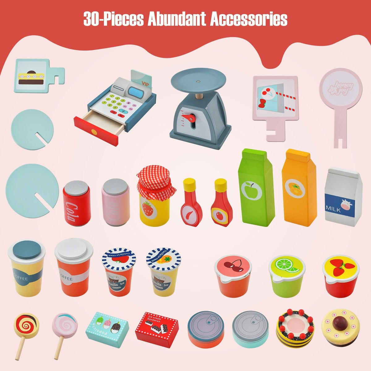Set de juego de carrito de juguetes con máquina POS y báscula encantadora - Multicolor