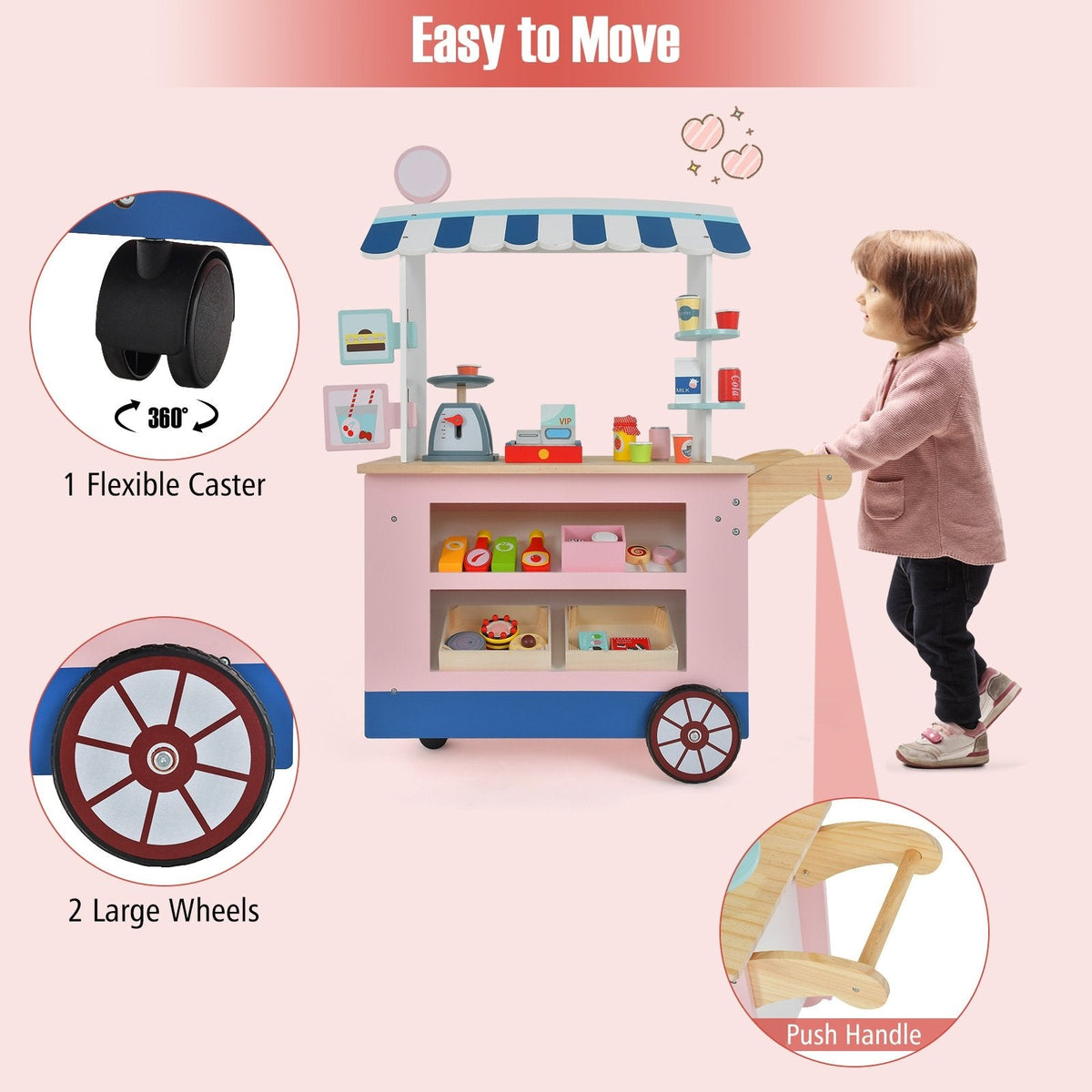 Set de juego de carrito de juguetes con máquina POS y báscula encantadora - Multicolor