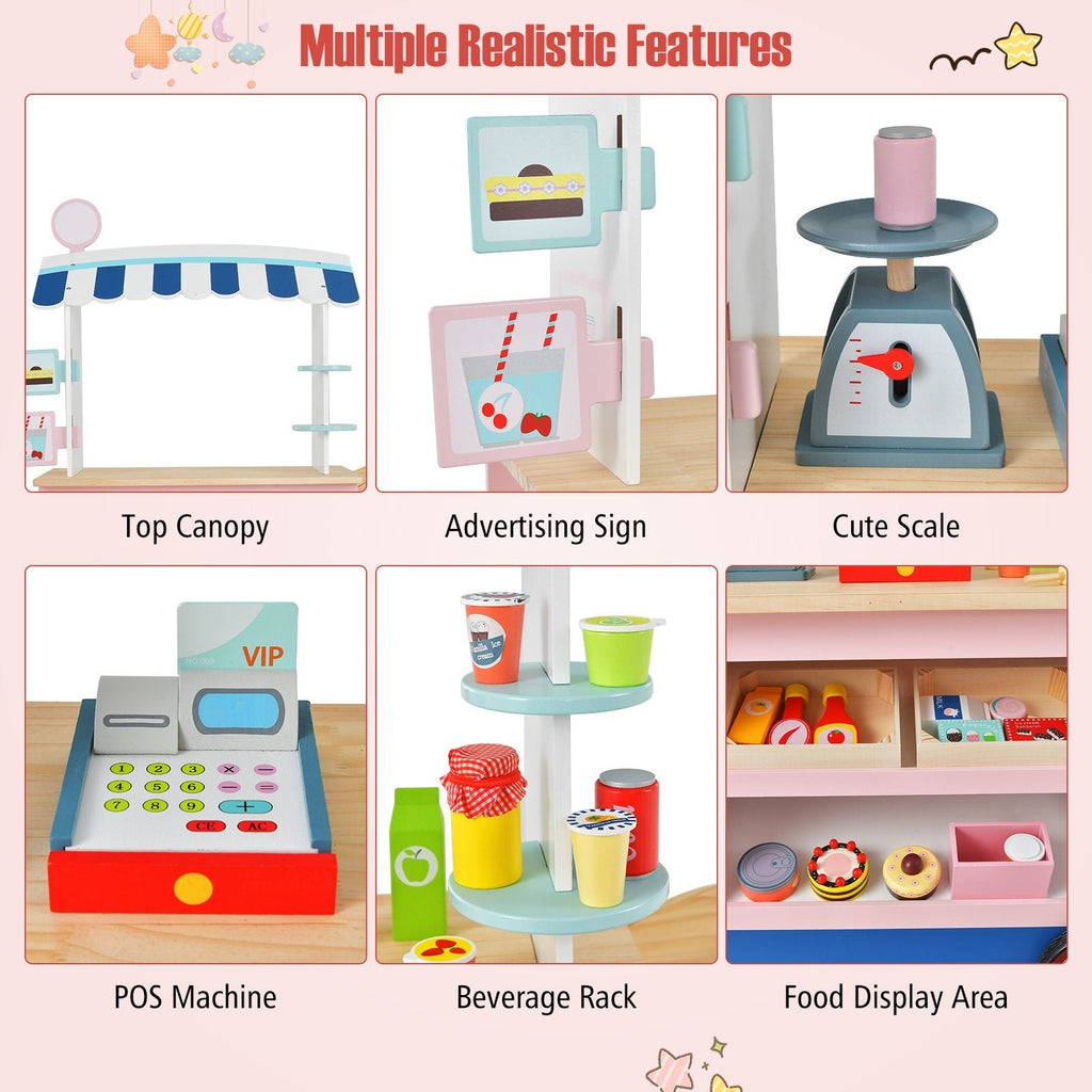 Set de juego de carrito de juguetes con máquina POS y báscula encantadora - Multicolor
