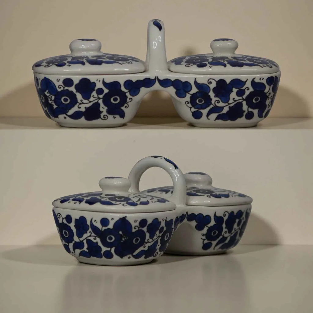 Handmade Ceramic Olive Oil & Za'atar Dish Set – 4.5 × 9.5 in