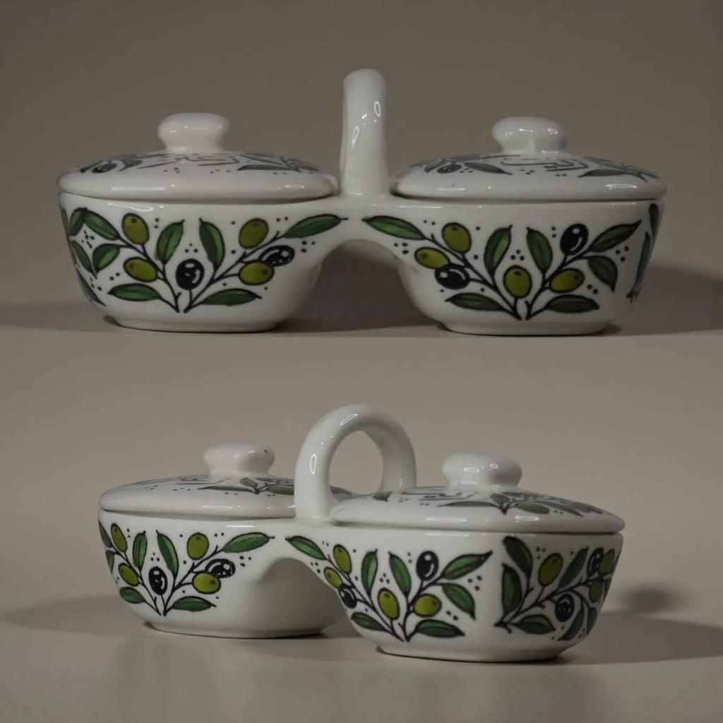 Handmade Ceramic Olive Oil & Za'atar Dish Set – 4.5 × 9.5 in