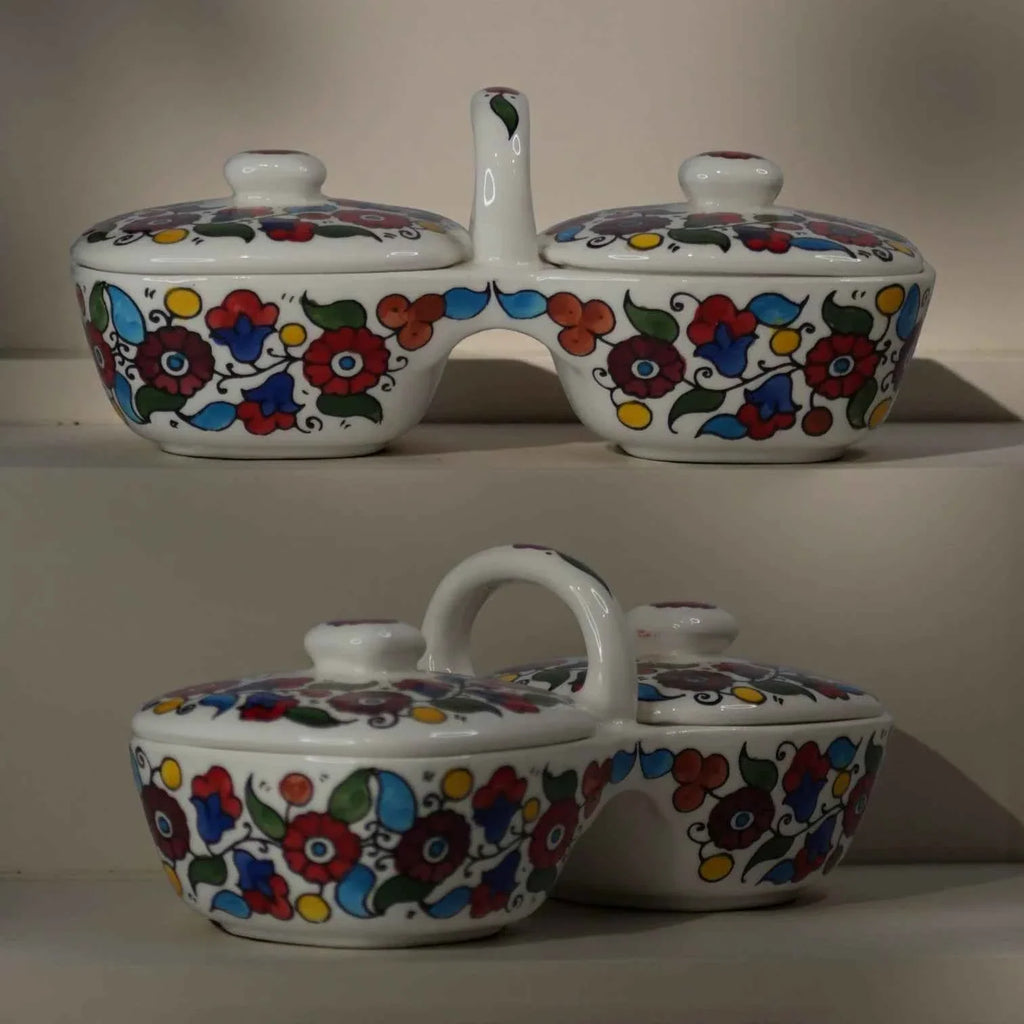 Handmade Ceramic Olive Oil & Za'atar Dish Set – 4.5 × 9.5 in
