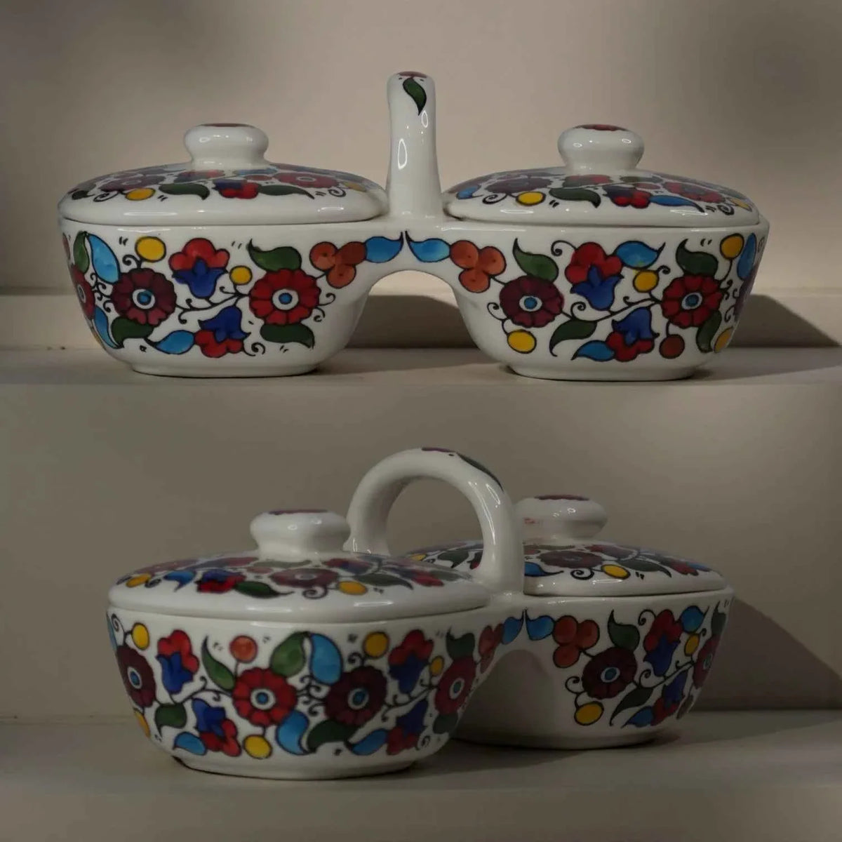 Handmade Ceramic Olive Oil & Za'atar Dish Set – 4.5 × 9.5 in