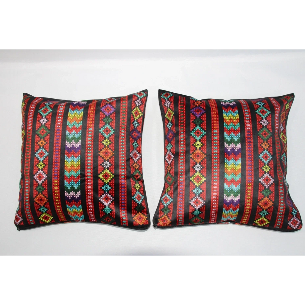 Cushion Cover Set of 2 – Printed Palestinian Tatreez – 18×18 in – Heritage Stripes