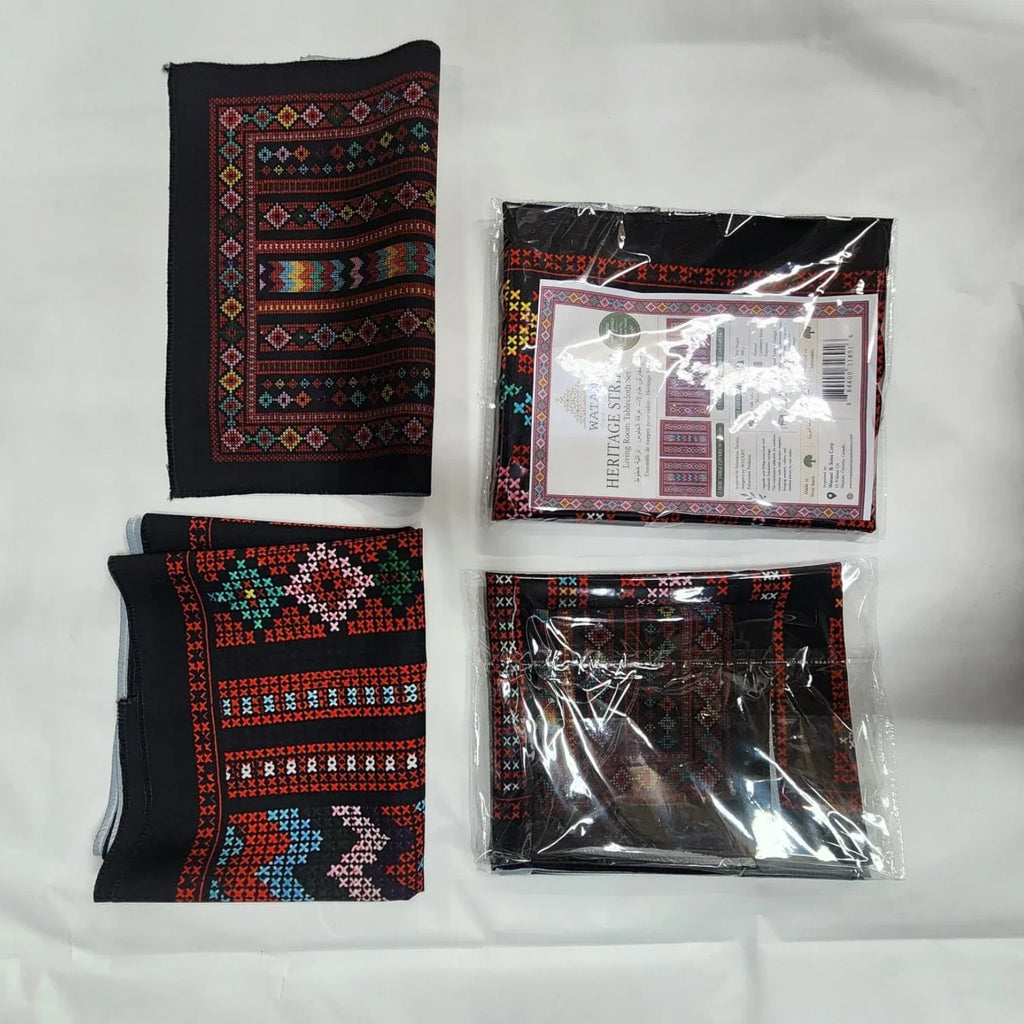 Living Room Tablecloth Set –  Printed Tatreez - Heritage Stripes