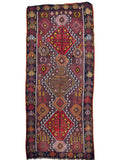 Vintage Turkish Kars Kilim Runner — Plum & Saffron Hooked Medallions | 3'11" × 8'10"