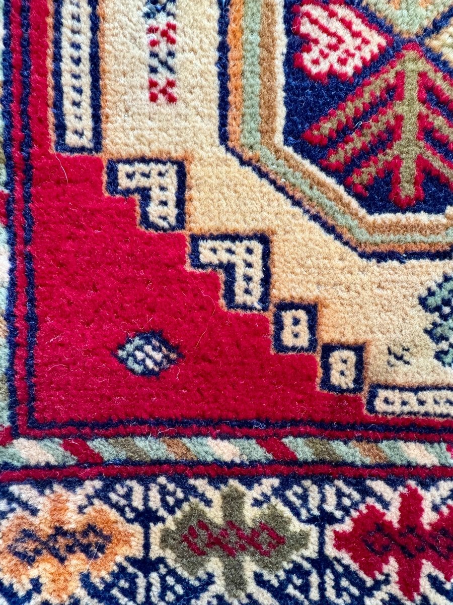 Persian Turkmen Mini Rug — Crimson & Ivory Geometric Motifs | 1'5" × 2'7"