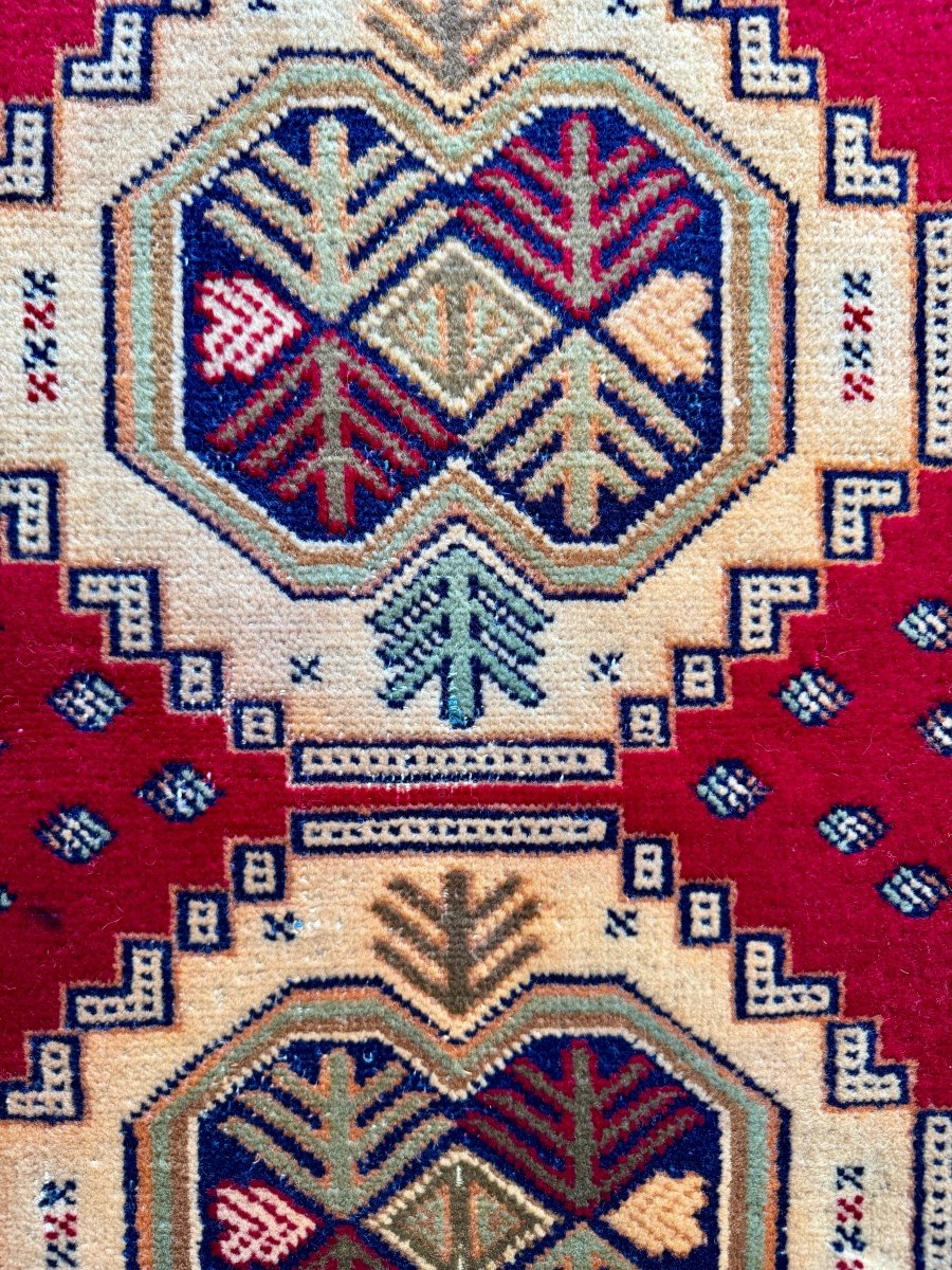 Persian Turkmen Mini Rug — Crimson & Ivory Geometric Motifs | 1'5" × 2'7"