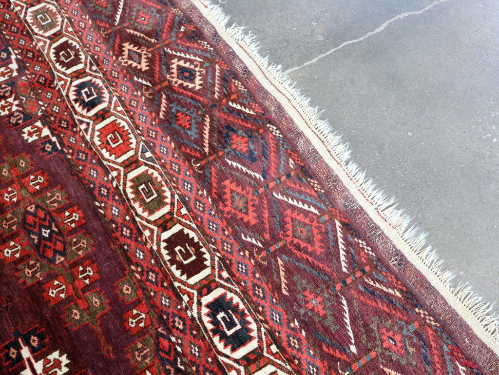 Turkmen Yomut Rug — Wine Red & Ivory Guls | 6'10" × 10'7"