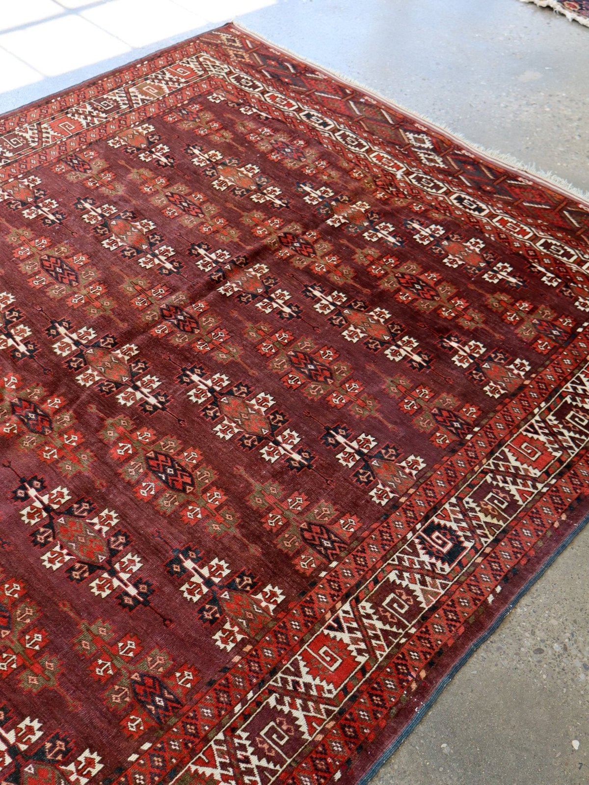 Turkmen Yomut Rug — Wine Red & Ivory Guls | 6'10" × 10'7"