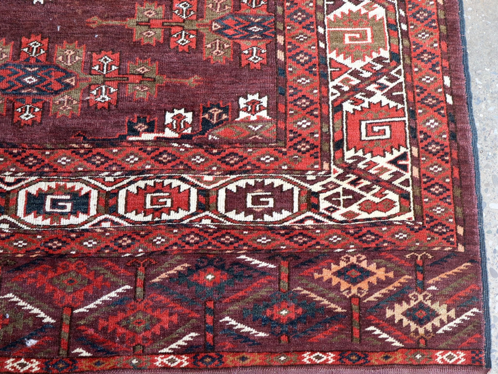 Turkmen Yomut Rug — Wine Red & Ivory Guls | 6'10" × 10'7"