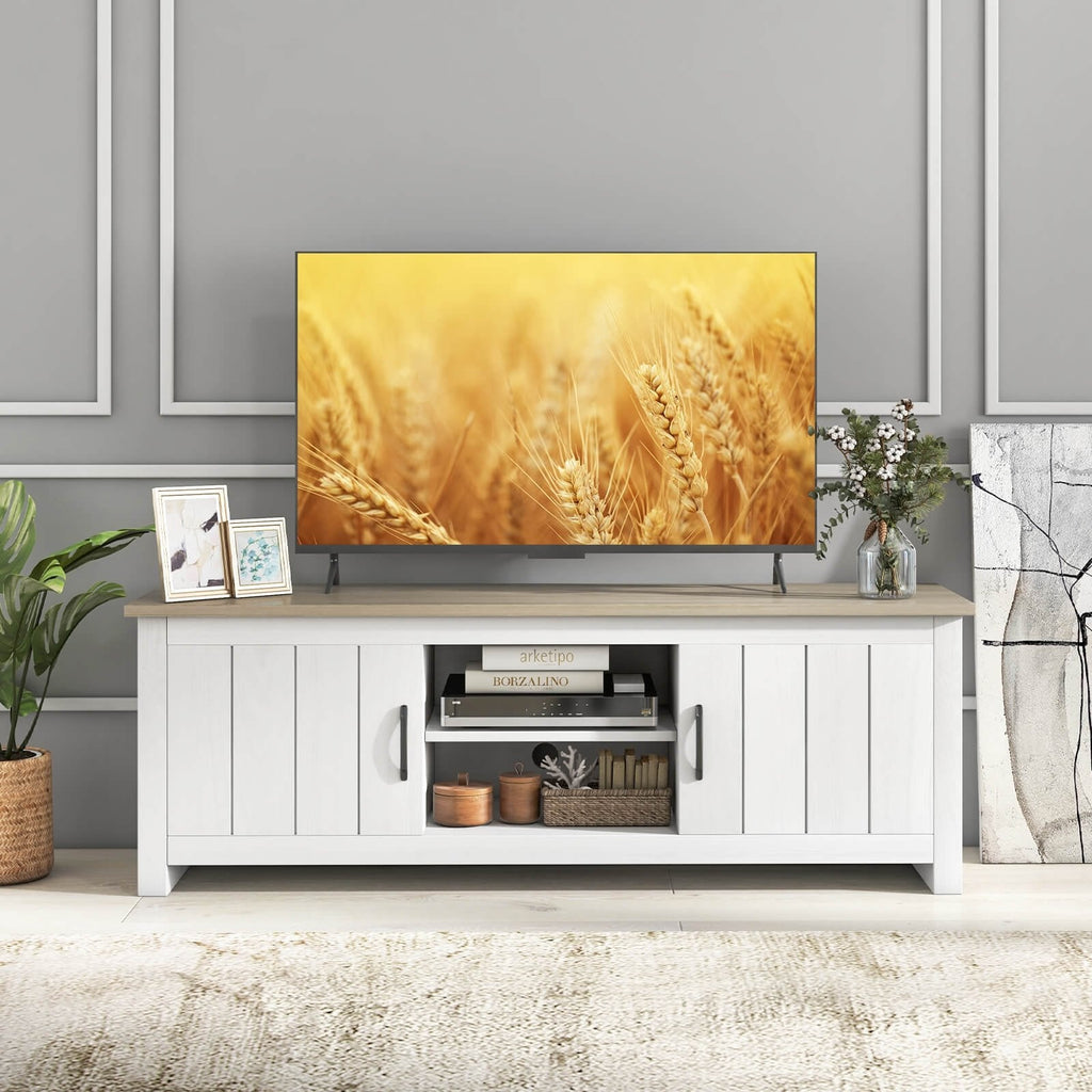 Meuble TV avec 2 armoires et étagères ouvertes pour téléviseurs jusqu'à 65 pouces-Naturel