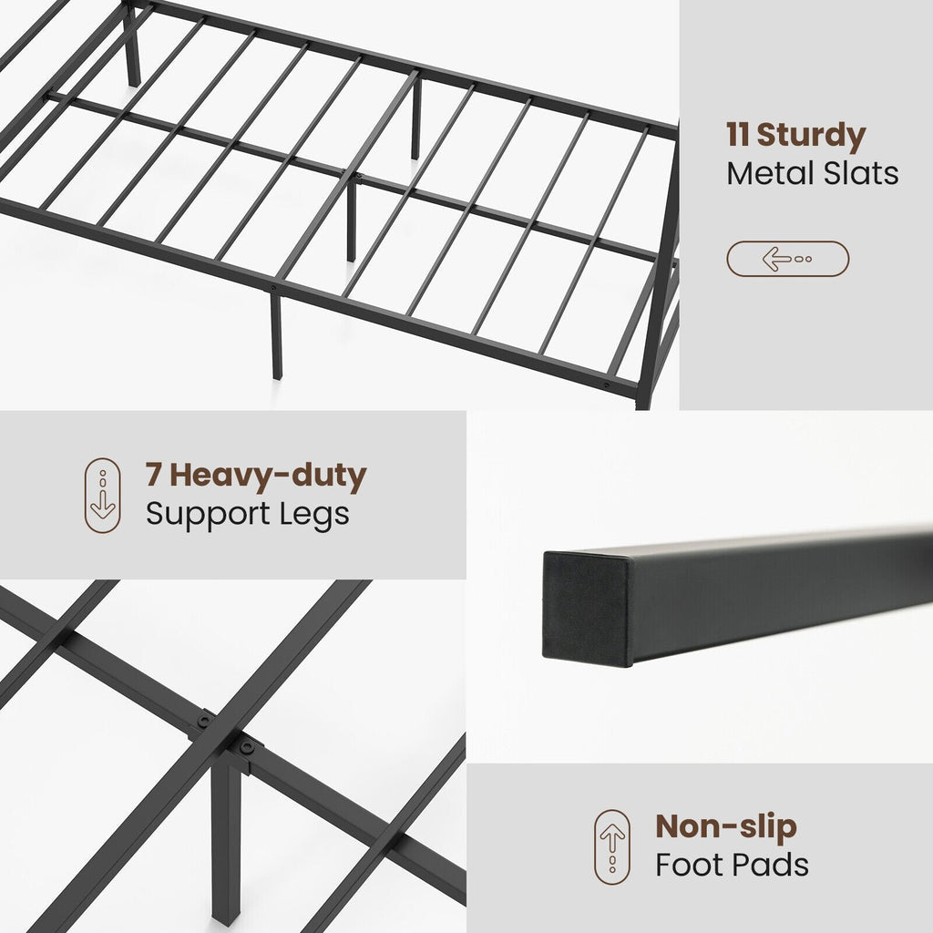 Cama individual con dosel de metal, 4 postes, 11 listones de metal y 12.5 pulgadas de espacio libre