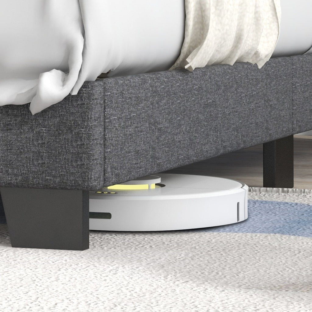 Gepolstertes Queen-Size-Plattformbett mit Rautensteppung und Flügelkopfboard, Grau