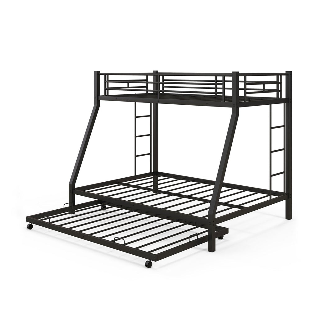 Lit Superposé Jumeau sur Double avec Lit Gigogne pour Chambre d'Amis-Noir
