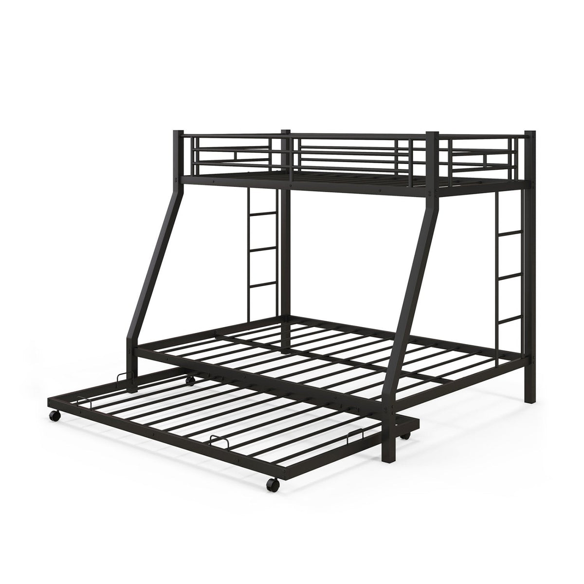 Lit Superposé Jumeau sur Double avec Lit Gigogne pour Chambre d'Amis-Noir