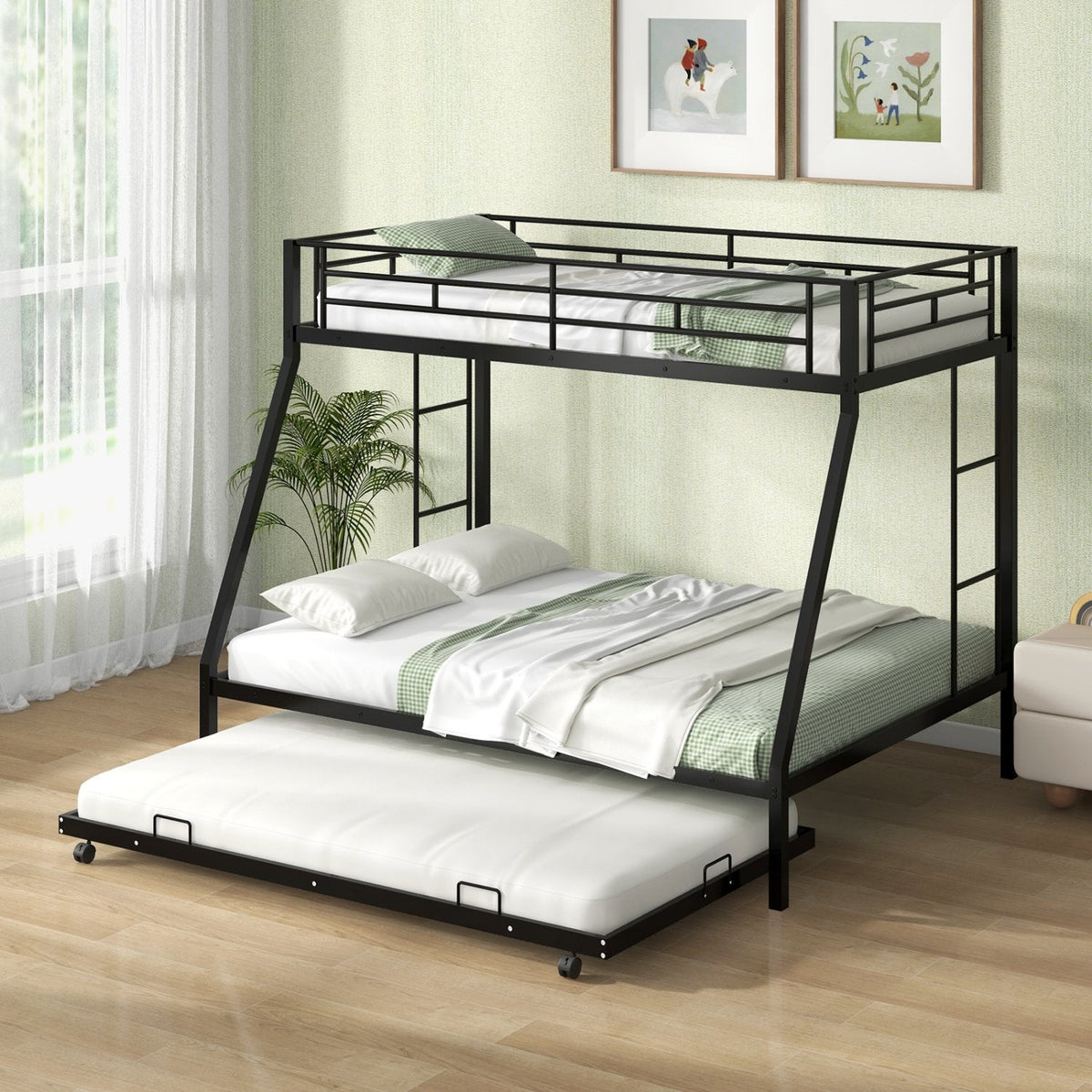 Lit Superposé Jumeau sur Double avec Lit Gigogne pour Chambre d'Amis-Noir