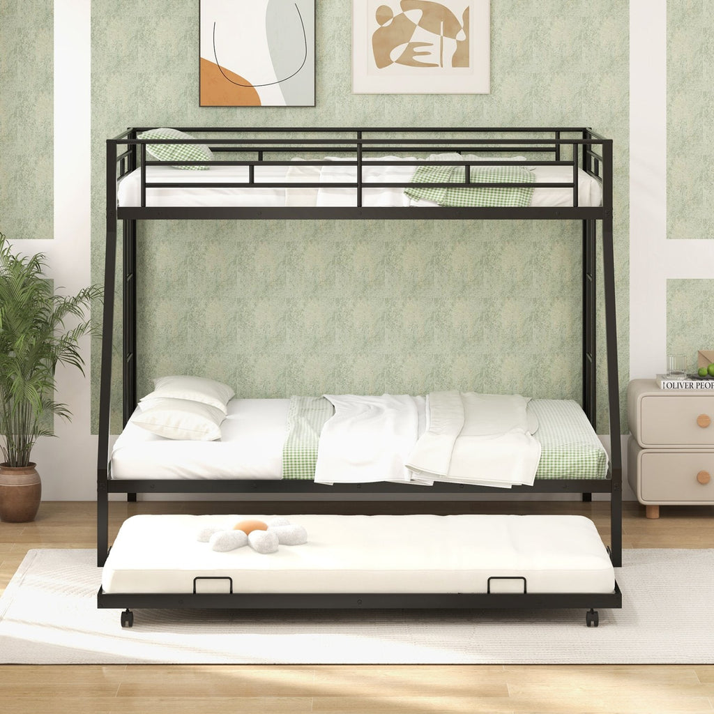 Lit Superposé Jumeau sur Double avec Lit Gigogne pour Chambre d'Amis-Noir