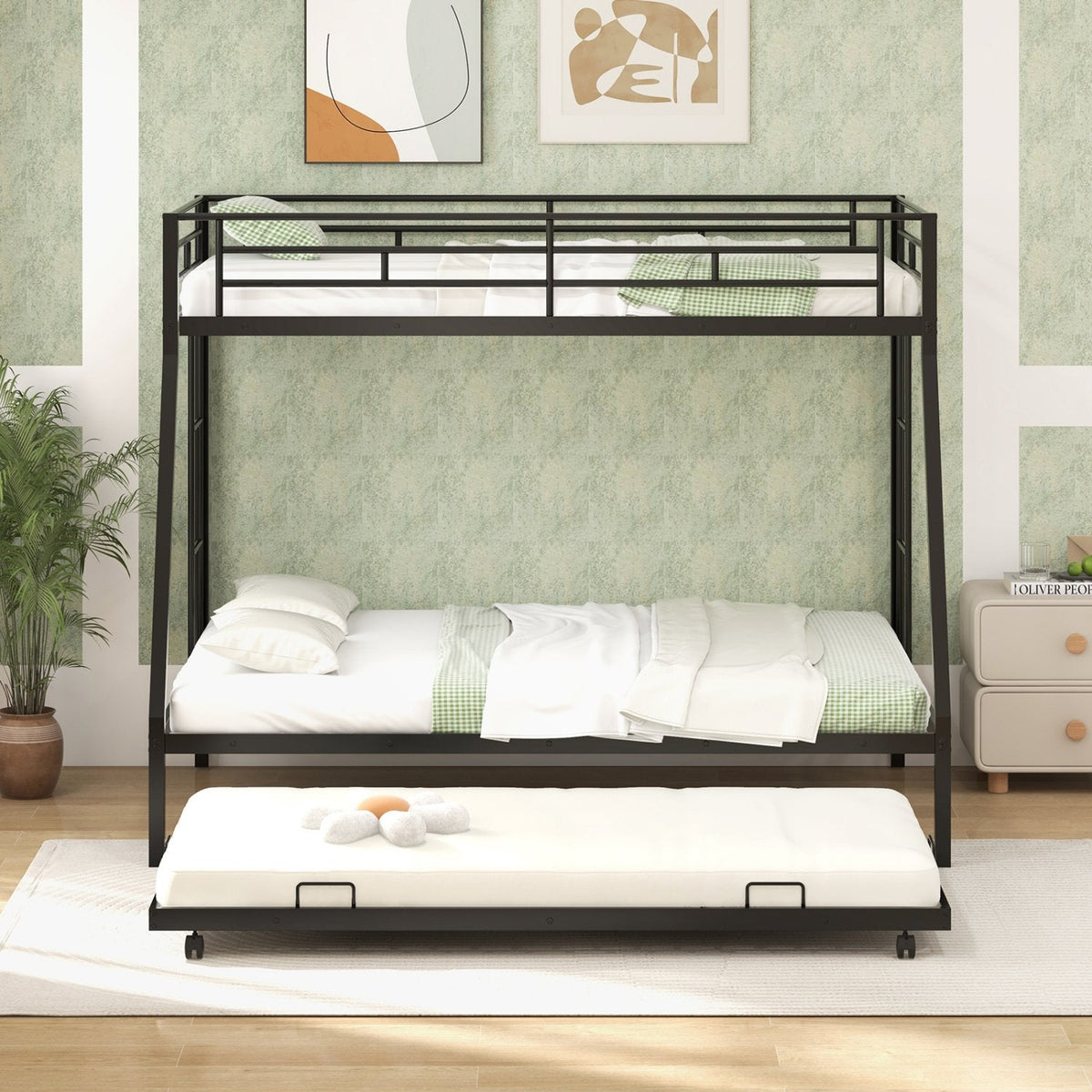 Lit Superposé Jumeau sur Double avec Lit Gigogne pour Chambre d'Amis-Noir