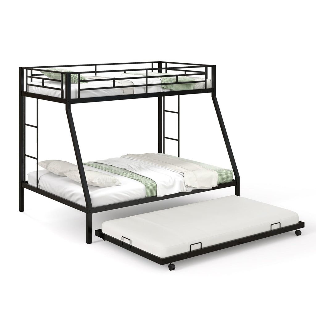 Lit Superposé Jumeau sur Double avec Lit Gigogne pour Chambre d'Amis-Noir