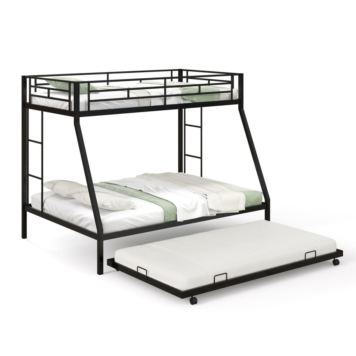 Lit Superposé Jumeau sur Double avec Lit Gigogne pour Chambre d'Amis-Noir
