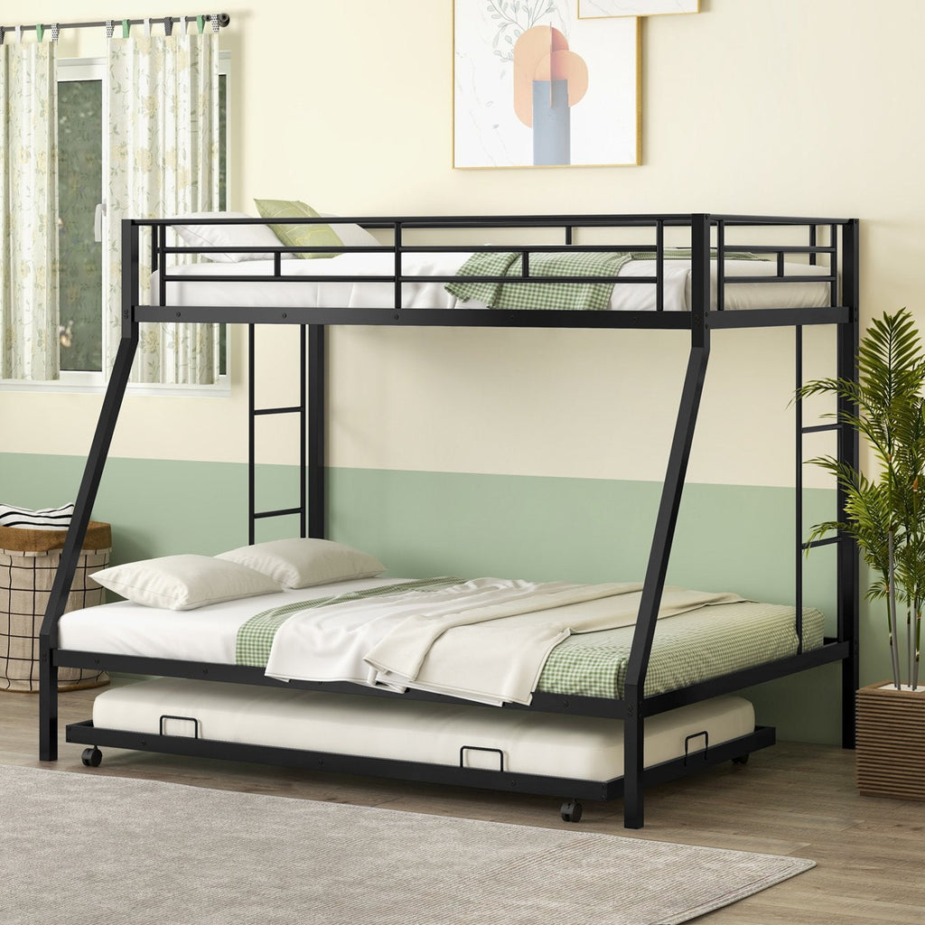 Lit Superposé Jumeau sur Double avec Lit Gigogne pour Chambre d'Amis-Noir