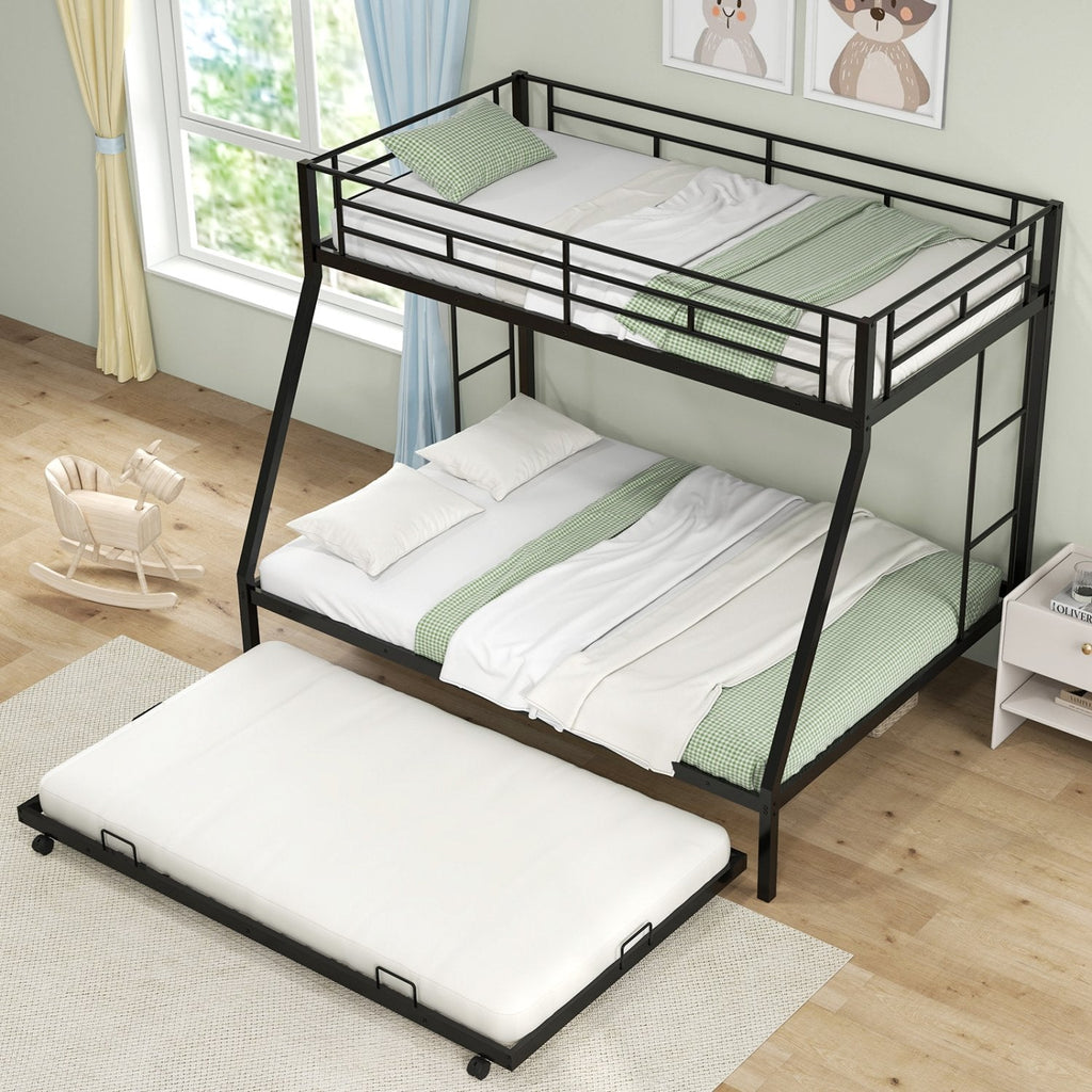 Lit Superposé Jumeau sur Double avec Lit Gigogne pour Chambre d'Amis-Noir