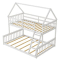 Litera de casa doble sobre matrimonial con escalera y barandales-Blanco