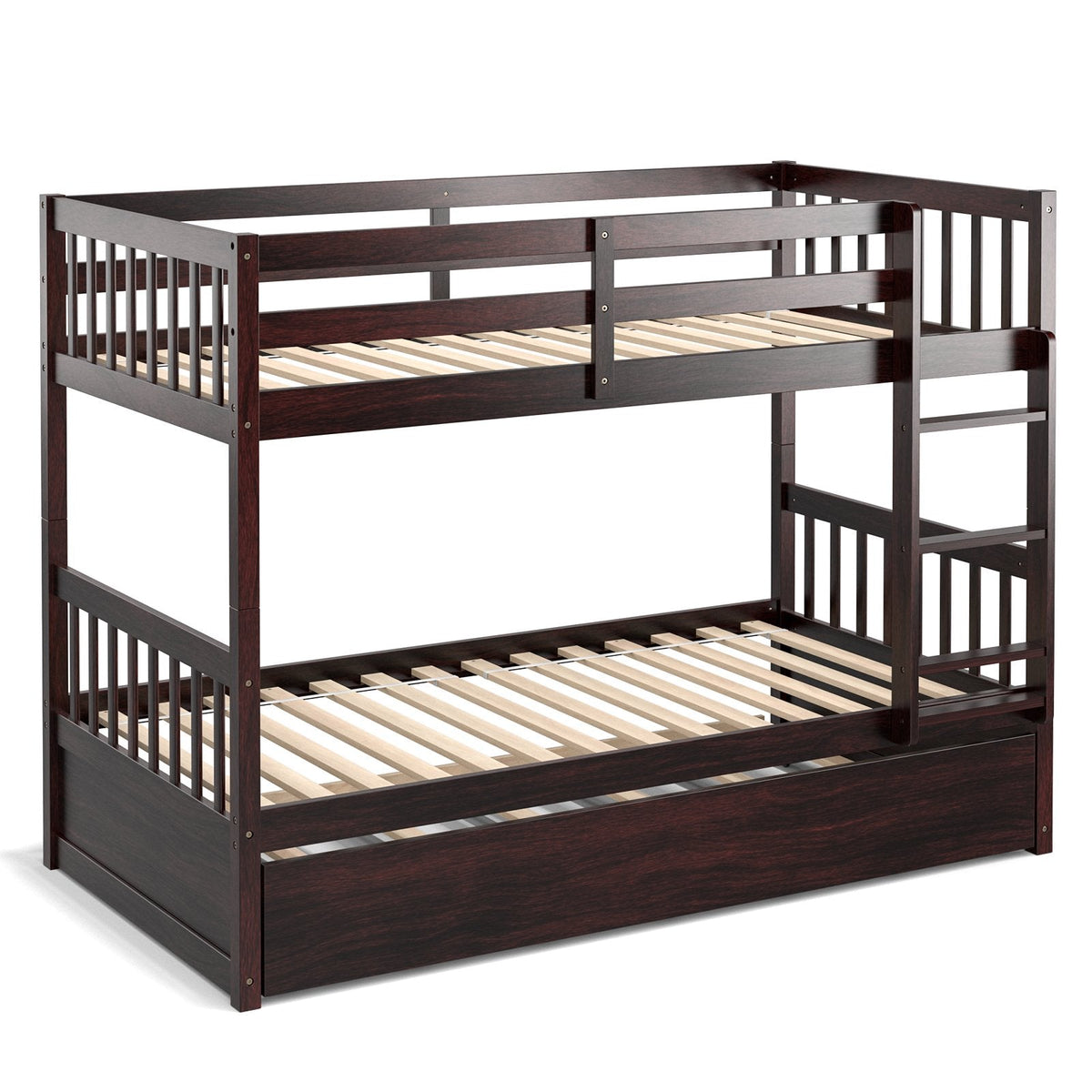Litera doble sobre doble con cama nido deslizable y escalera - Espresso