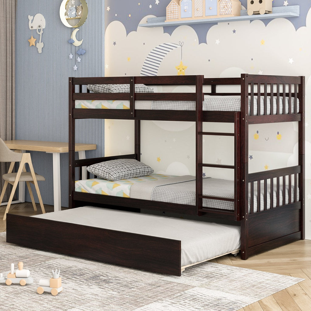 Litera doble sobre doble con cama nido deslizable y escalera - Espresso