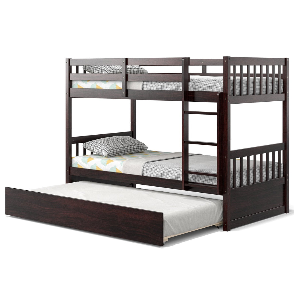 Litera doble sobre doble con cama nido deslizable y escalera - Espresso