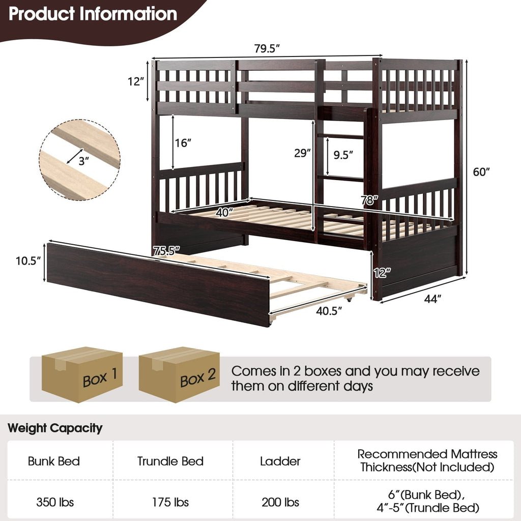 Litera doble sobre doble con cama nido deslizable y escalera - Espresso