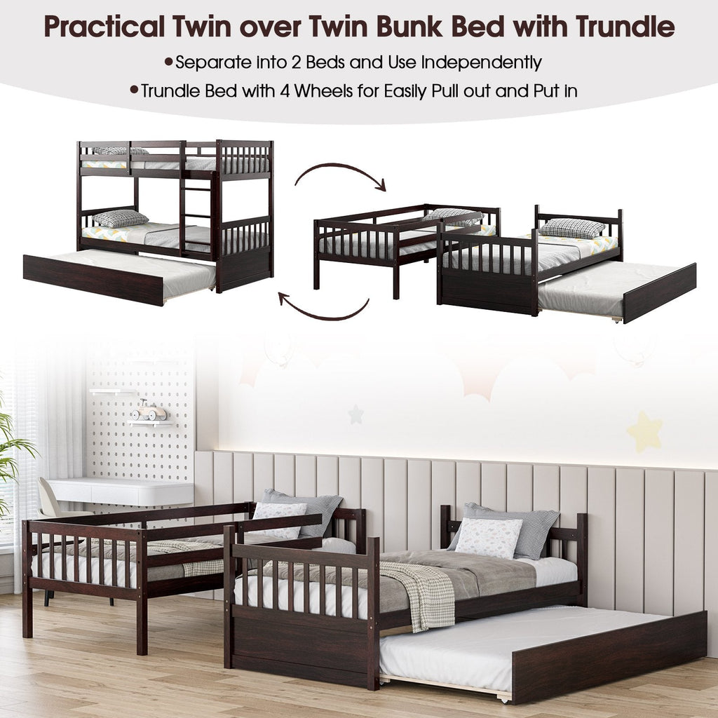 Litera doble sobre doble con cama nido deslizable y escalera - Espresso