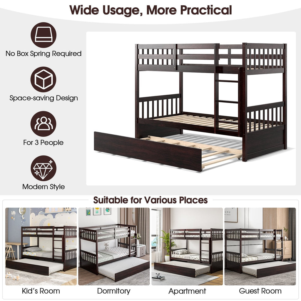 Litera doble sobre doble con cama nido deslizable y escalera - Espresso