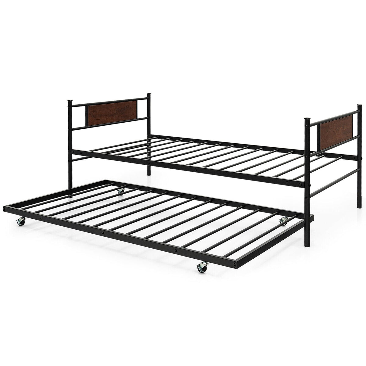 Cadre de lit de repos 2-en-1 double avec lit gigogne escamotable